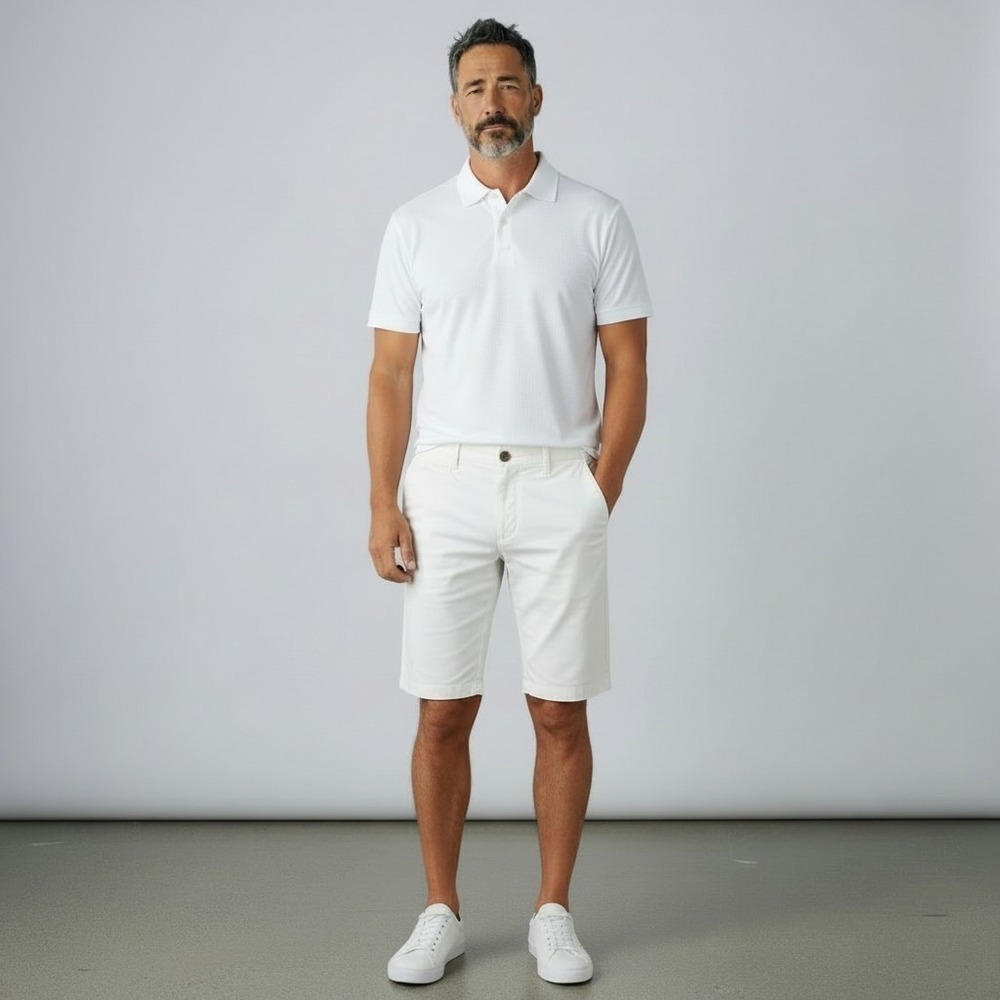 WALLIN & BROS Men's 34x9" White Chino Shorts Flat Front Cotton Blend Preppy Golf